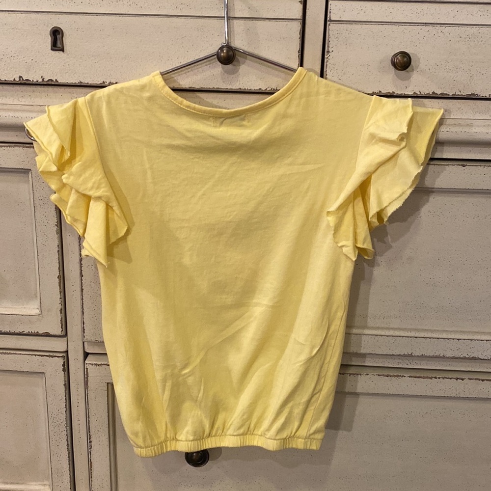 Flapdoodles yellow shirt flutter sleeves green Dragonfly floral sequin design 6X - Picture 8 of 8
